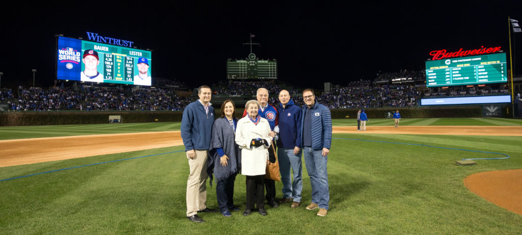 Image of Ricketts family on Chicago Cubs field
